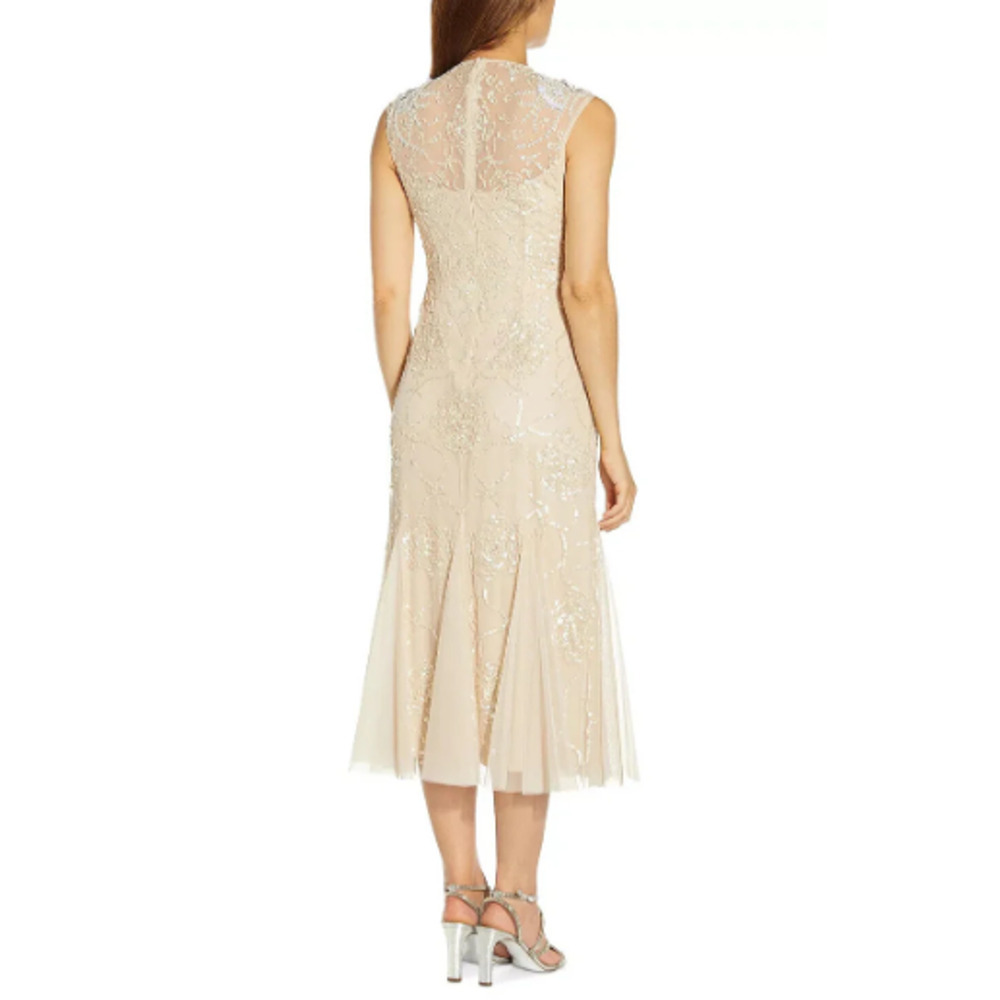 NWT Adrianna Papell Womens Beaded Sequined Sleeveless Midi Champagne/nude 6 - Picture 2 of 16